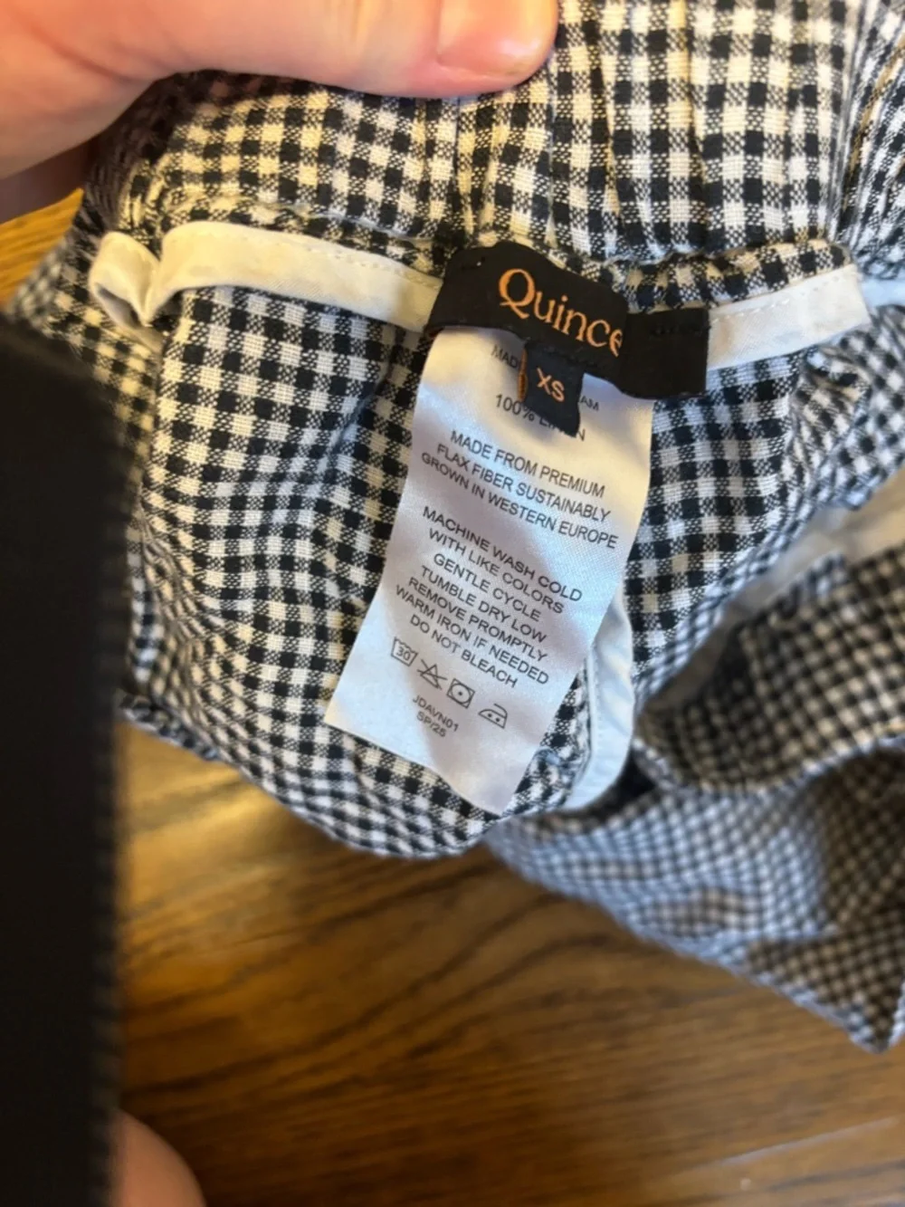 Quince 100% European Linen Pants Classic Mini Gingham Black White XS